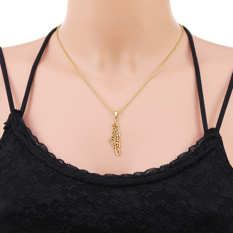 Stainless Steel Palestine Map Necklace