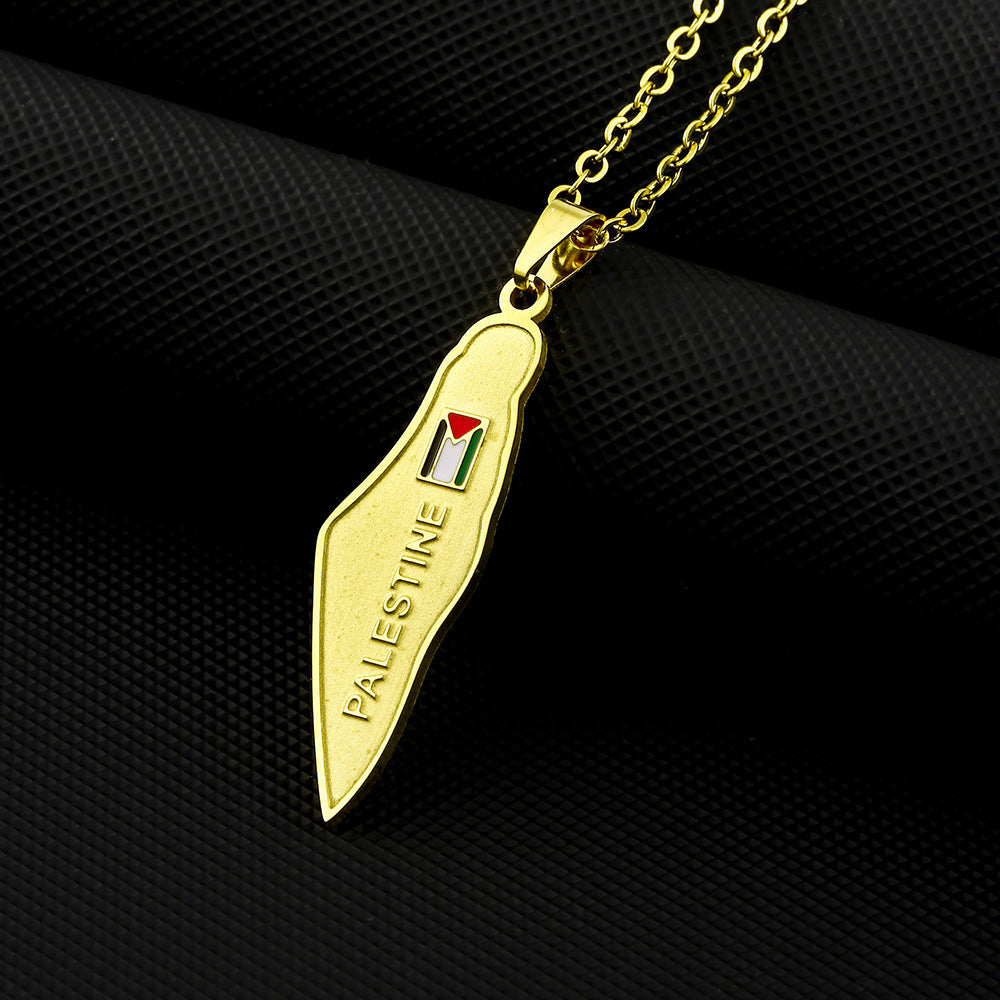 Stainless Steel Palestine Map Necklace