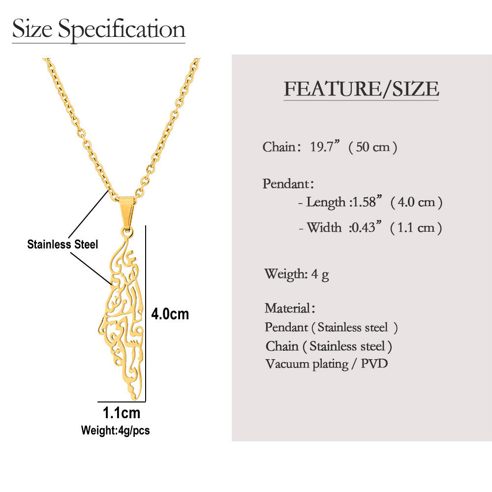 Stainless Steel Palestine Map Necklace
