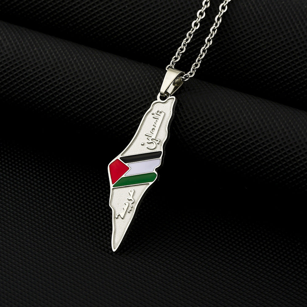 Stainless Steel Palestine Map Necklace