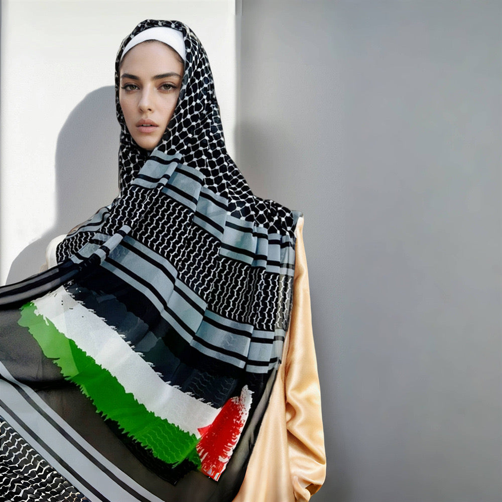 Flag Print Chiffon Scarf (Hijab) Palestine Fashion Scarf