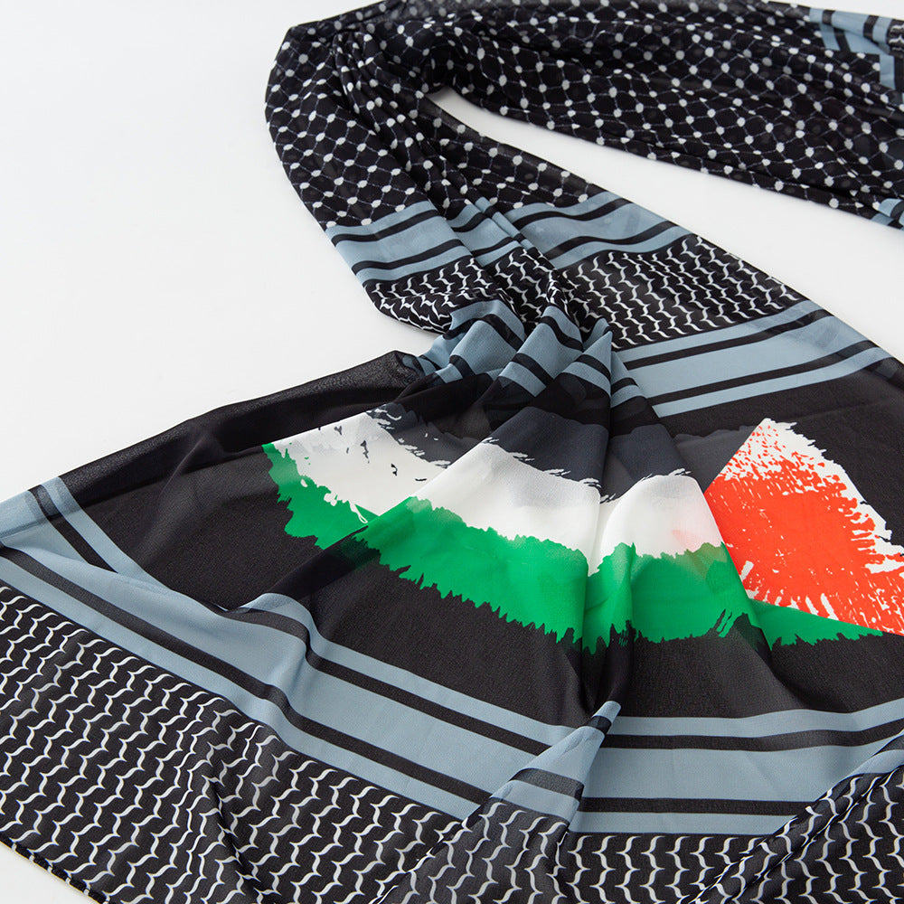 Flag Print Chiffon Scarf (Hijab) Palestine Fashion Scarf