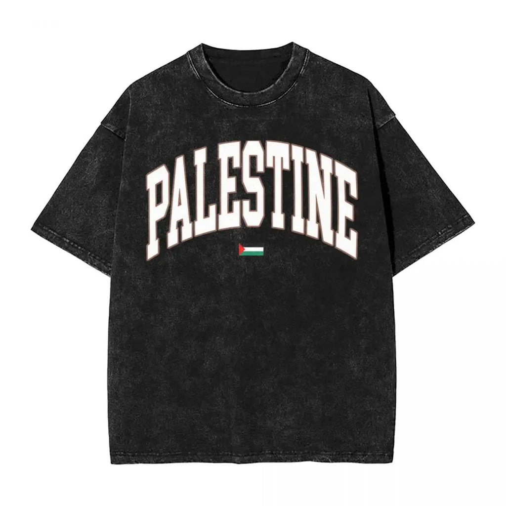 Palestine Flag T-Shirt Hip Hop Washed Short Sleeve