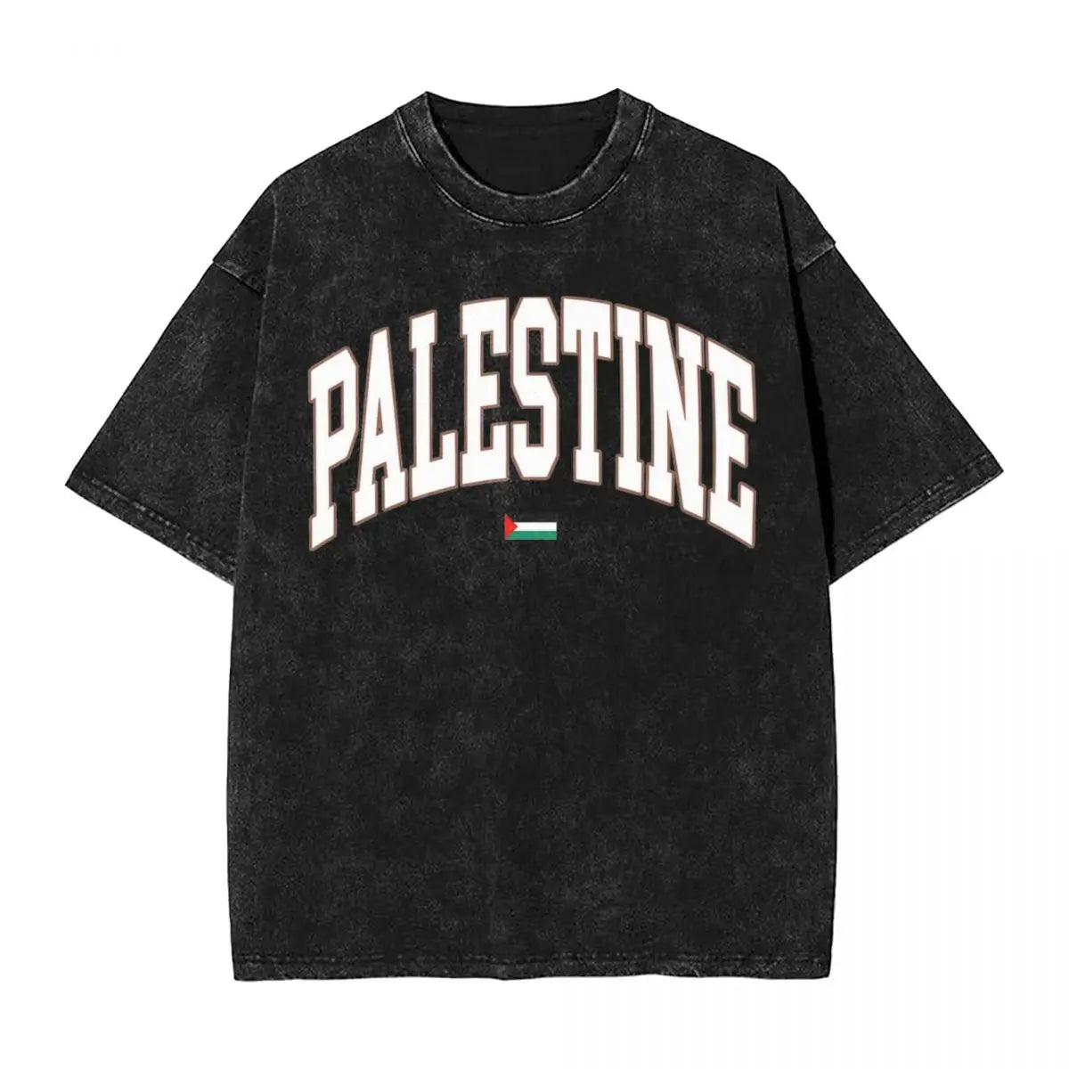 Palestine Flag T-Shirt Hip Hop Washed Short Sleeve