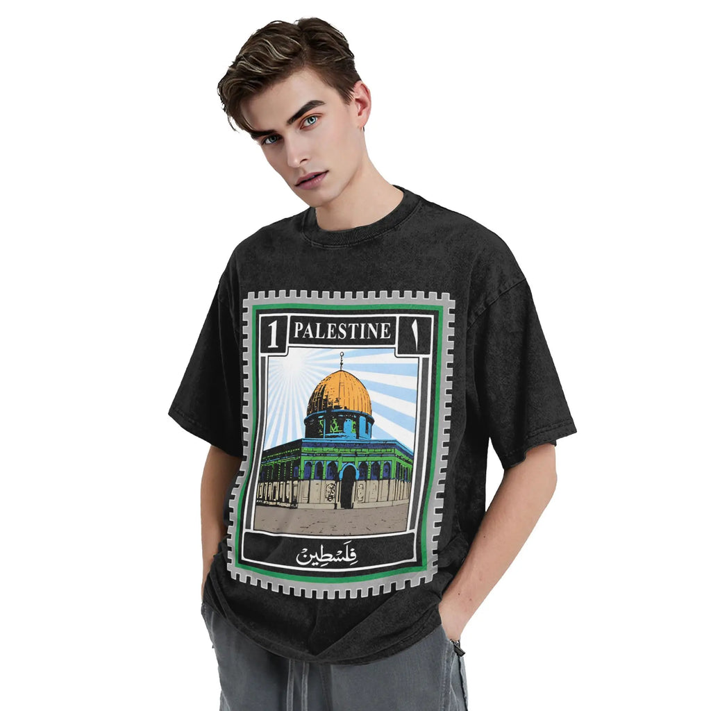 Palestine Stamp Jerusalem T-Shirts Washed