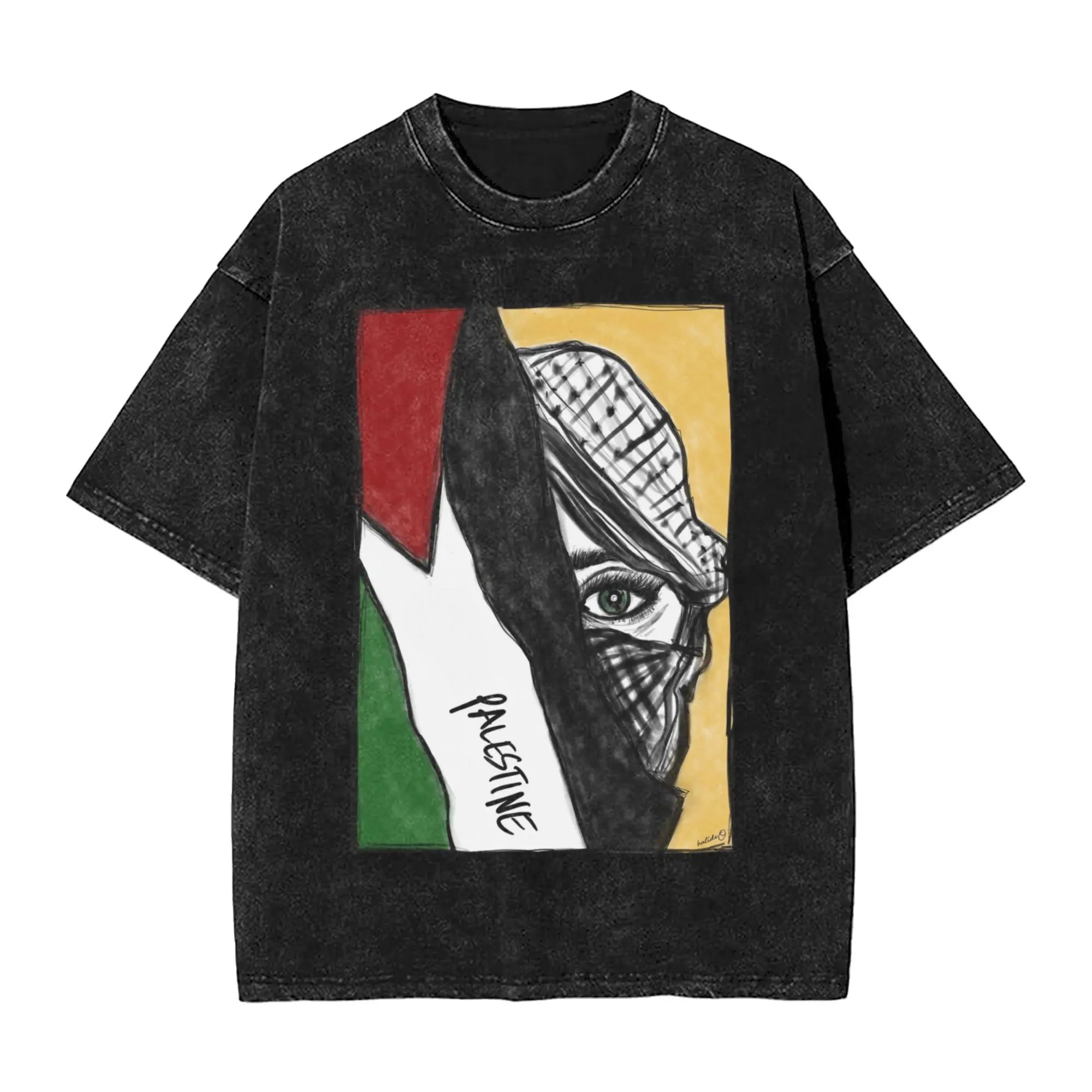 Humorous Palestine Flag T-Shirt Round Neck Cotton Washed