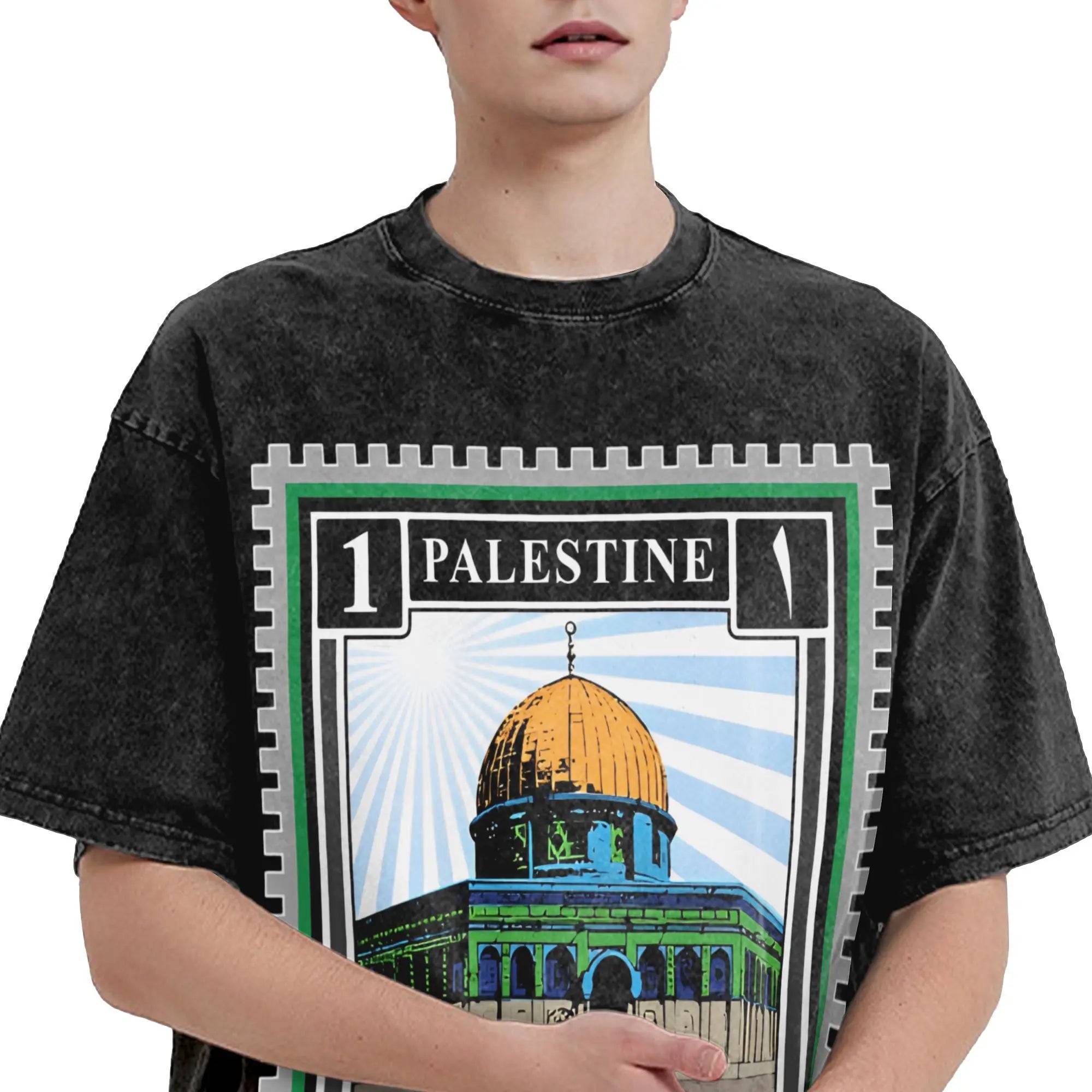 Palestine Stamp Jerusalem T-Shirts Washed