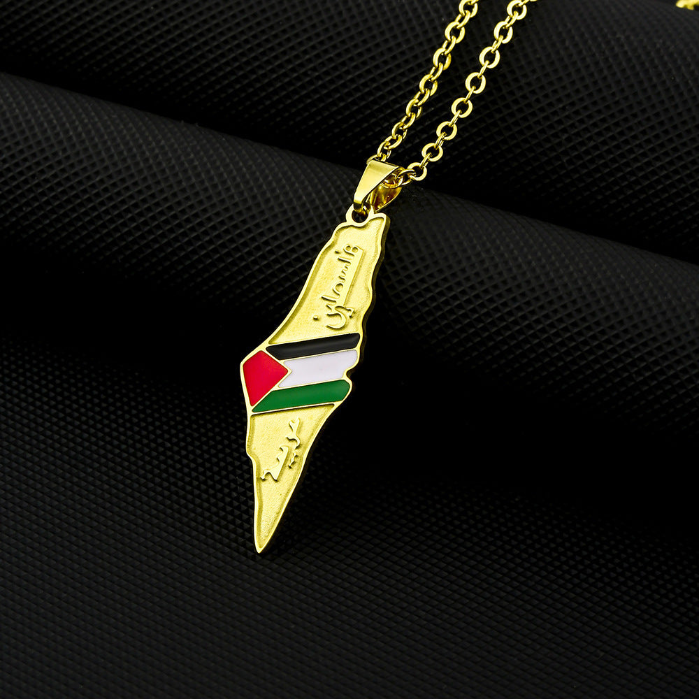 Stainless Steel Palestine Map Necklace