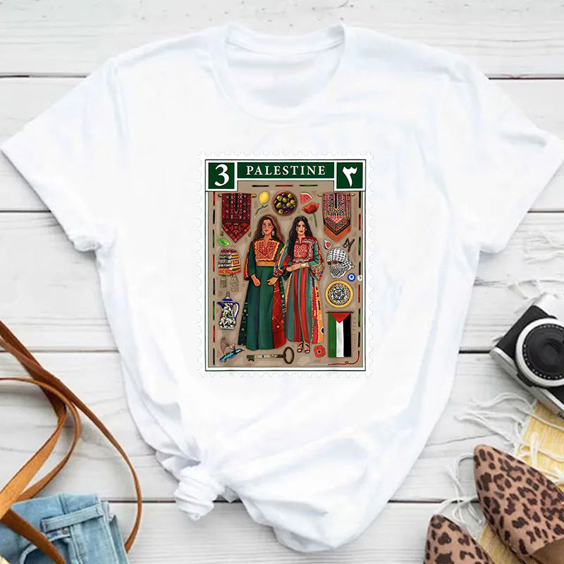 Palestine Stamp Retro Plus Size T-shirt Women
